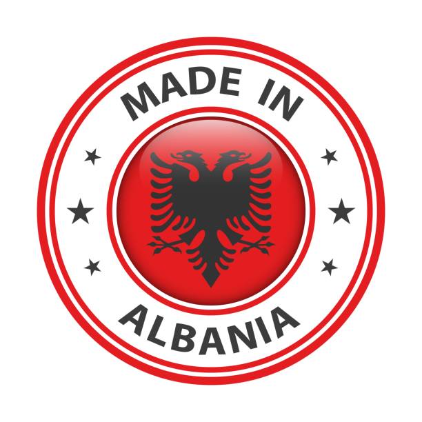 istock Made in Albania badge vector. Sticker with stars and national flag. Sign isolated on white background. 1432015210