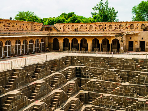 Impressive view of Chand Baori, the oldest and deepest stepwell in the world, Abhaneri village near Jaipur, Rajasthan, India