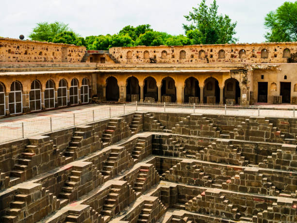 Impressive view of Chand Baori, the oldest and deepest stepwell in the world, Abhaneri village near Jaipur, Rajasthan, India stock photo
