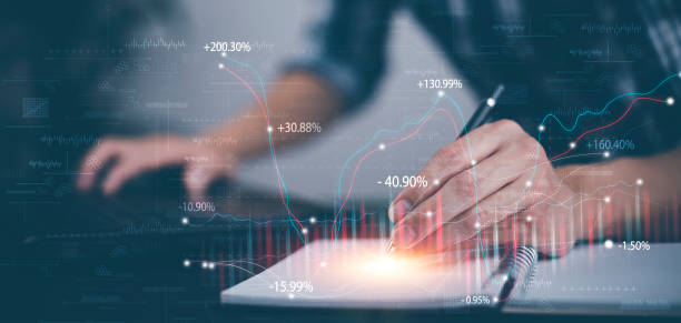 istock Man using pen write project of Stock market or forex trading graph and candlestick chart suitable for financial investment, Economy trends background for business idea, Corporate business technology, 1432018819
