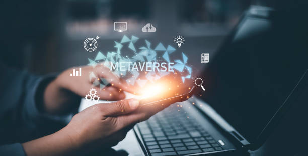 istock New metaverse with icon business concept,Business using laptop and virtual globe with financial icons future technology, business goals, online communication,graph Screen Icon of media screen,big data 1432018838