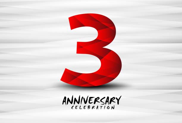 ilustrações de stock, clip art, desenhos animados e ícones de 3 year anniversary celebration logo red polygon vector, 3 number design, 3rd birthday logo, logotype number, vector anniversary for celebration, invitation card, and greeting card - number certificate number 3 year