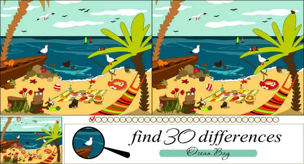 Vector illustration of Find 30 differences