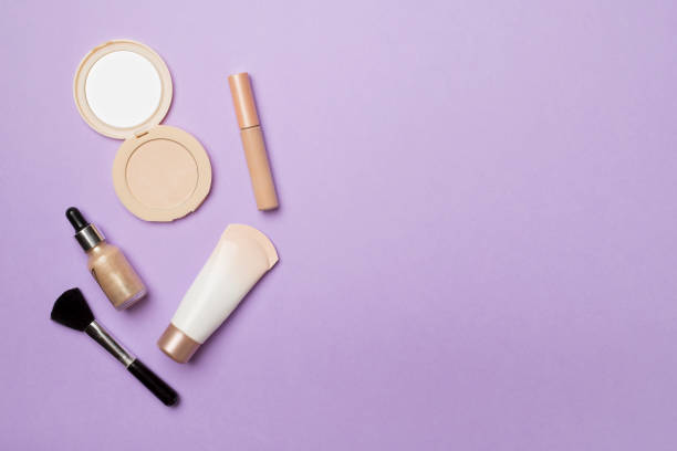 istock Makeup products for skin tone on color background, top view 1432026202