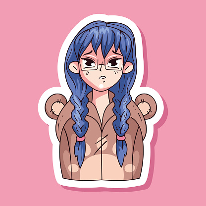 Anime cute kawaii girl character manga carton avatar concept. Vector graphic illustration