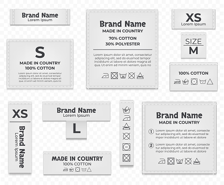 Label tag wash instruction cloth care fabric cotton isolated set. Vector graphic illustration