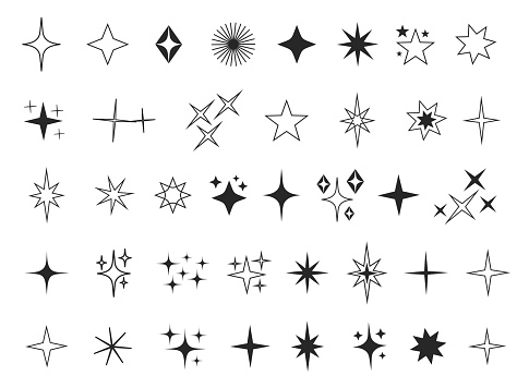 Star starburst sparkle space line art isolated set collection. Vector graphic design illustration