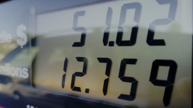 Gas Pump Price at Fuel Station During High inflation Three Different Prices Inflation Video Series