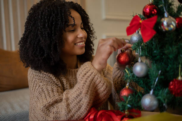 istock Happy woman celebrating Christmas 1432040550