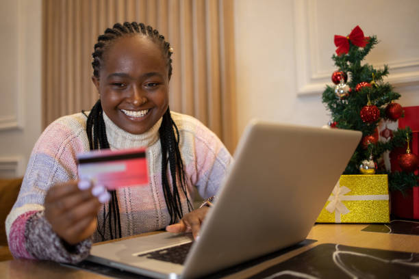 istock Happy woman celebrating Christmas 1432040612
