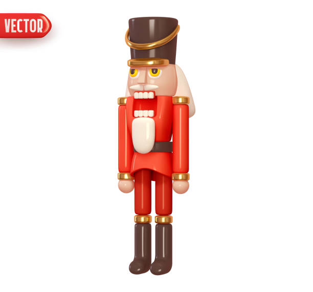 illustrations, cliparts, dessins animés et icônes de casse-noisette du soldat de noël. le jouet de noël est un soldat isolé sur fond blanc. personnage 3d réaliste dans le style dessin animé. illustration vectorielle - nutcracker