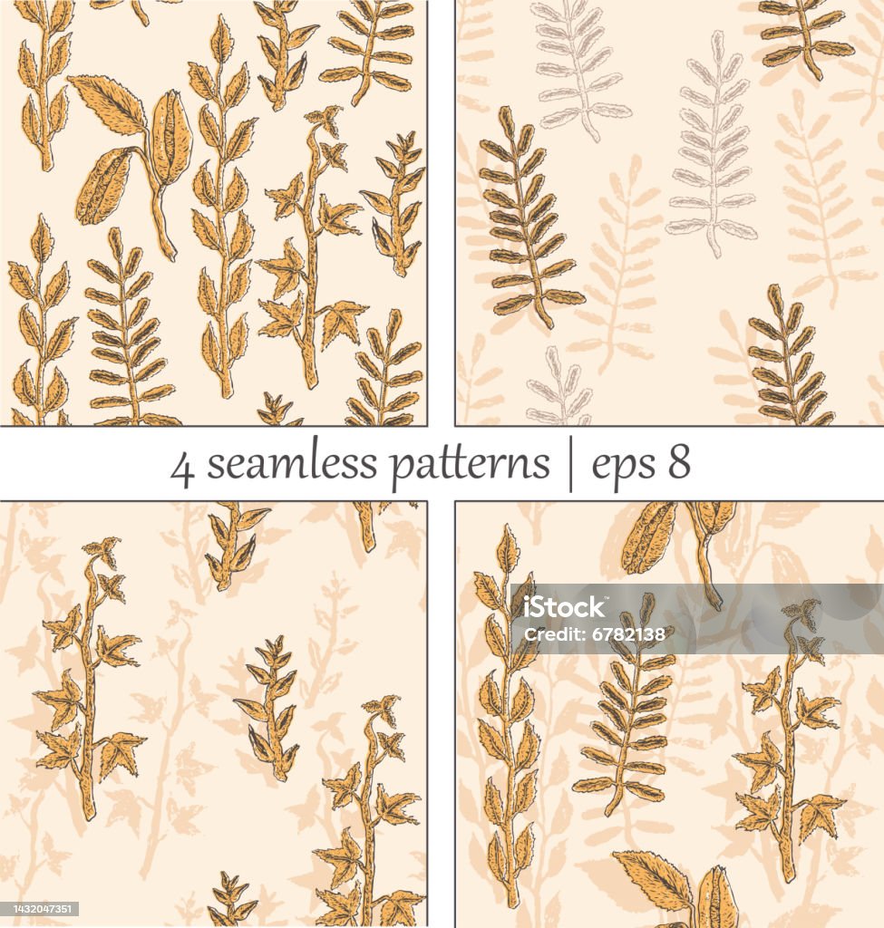 Botanical Drop Pattern 4 Botanical Patterns Stock Illustration - Download Image Now - Autumn ...