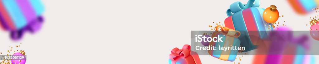 Gifts Header Christmas Banner With Gift Boxes Header Poster For Website Hologram ...