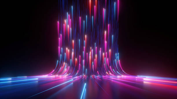 istock 3d render, abstract pink blue neon background. Futuristic wallpaper 1432052385