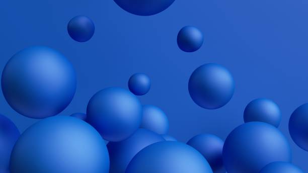 istock 3d render, abstract blue background with balls, bubbles and balloons. Simple round shapes. Minimalist geometric wallpaper 1432054717