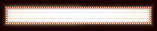 istock Wide retro lightbox with light bulbs. Vintage theater signboard. Horizontal marquee billboard with lamps. 1432058843
