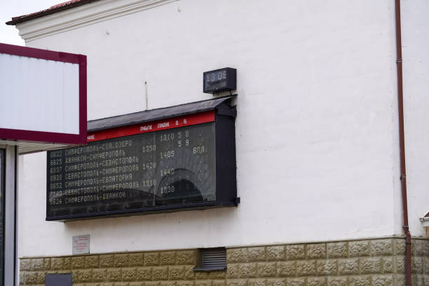 Simferopol-June, 6, 2021: Information electronic scoreboard of Simferopol railway station