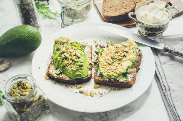 istock Healthy avocado toasts for breakfast or lunch with rye bread 1432059755
