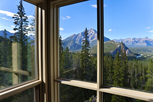 Forest and mountain hotel room view