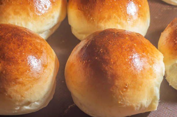 istock Homemade Sweet Brioche Hamburger Buns, texture with various brioche breads 1432063166