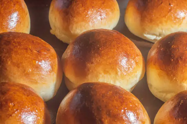 Homemade Sweet Brioche Hamburger Buns, texture with various brioche breads.