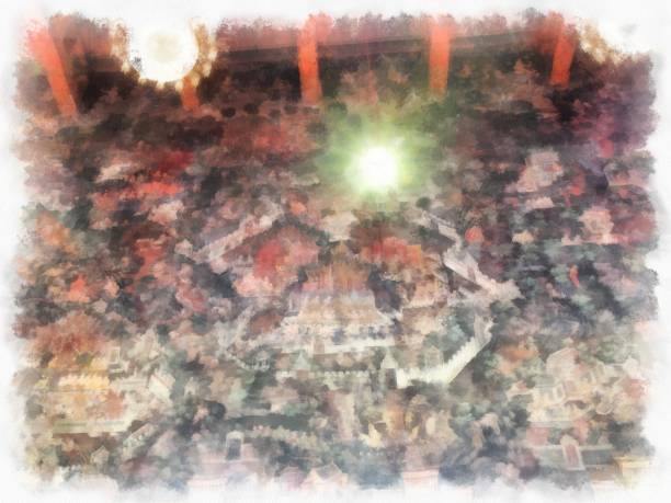istock Landscape of ancient architecture and ancient art in Wat Suthat in Bangkok watercolor style illustration impressionist painting. 1432078813