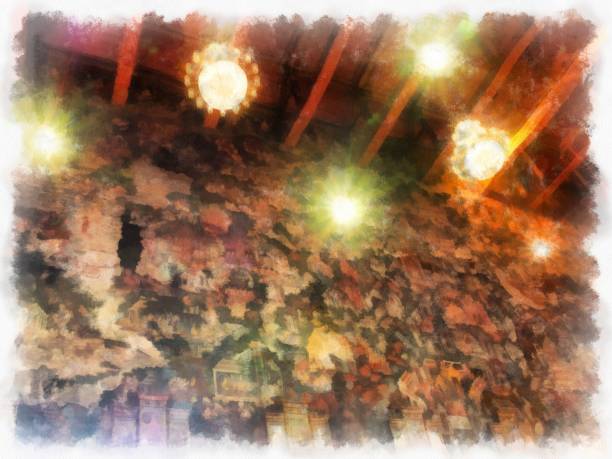 istock Landscape of ancient architecture and ancient art in Wat Suthat in Bangkok watercolor style illustration impressionist painting. 1432083828