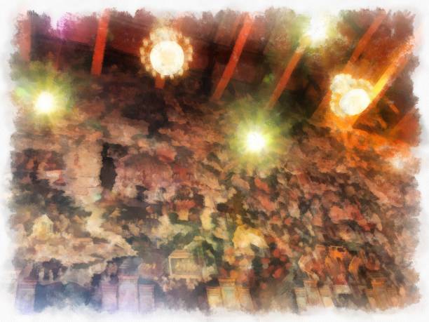istock Landscape of ancient architecture and ancient art in Wat Suthat in Bangkok watercolor style illustration impressionist painting. 1432084187