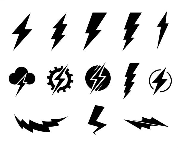 blitz-set - thunderstorm stock-grafiken, -clipart, -cartoons und -symbole