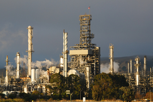 Martinez, California / USA - October 9 2022: A close-up image of the PBF Refinery in Martinez, California.