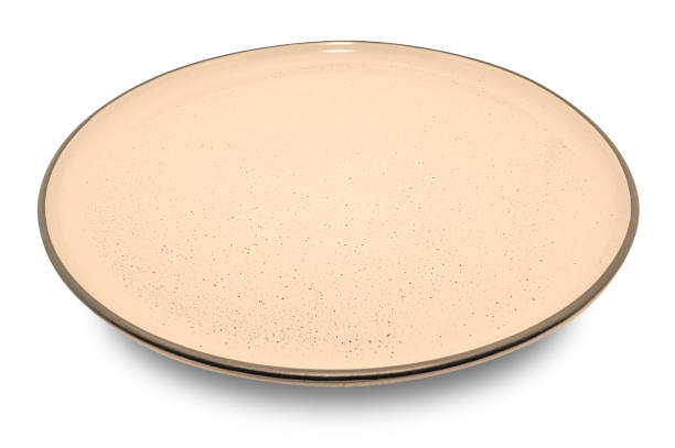 istock Brown circle ceramics plate isolated on white background. 1432098523