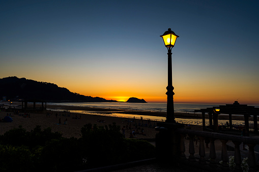 The sun sets in Zarautz, San Sebastian Spain