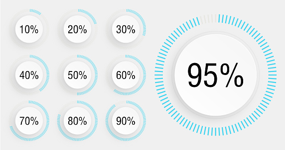 Vector set of stereoscopic circle progress bar percentage diagrams pie +10% symbol collection from to ready to use for web design user interface ui illustration