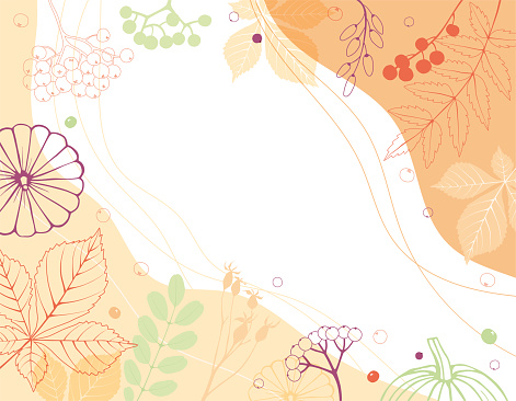 Vector background with autumn leaves, berries and pumpkins. The file contains vector masks