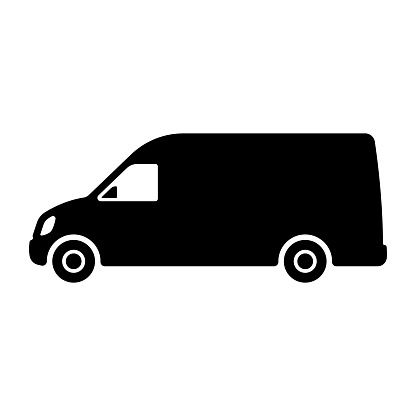Van icon. Cargo minibus. Delivery small truck. Black silhouette. Side view. Vector simple flat graphic illustration. Isolated object on a white background. Isolate.