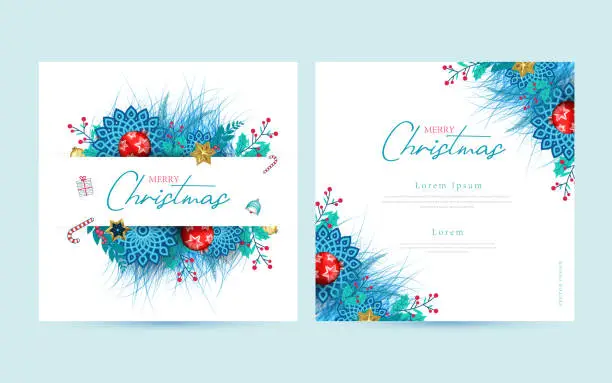 Vector illustration of Two side square Merry Christmas and New Year greeting card