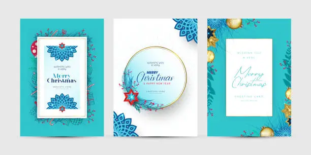 Vector illustration of Christmas Greeting Cards Set