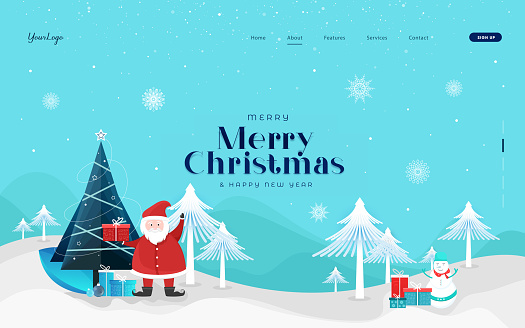 Merry Christmas natural background with Santa gives Christmas tree stock illustration