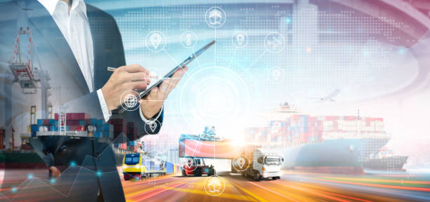 istock Global business network distribution of container cargo freight ship, Train, Truck and Businessman using tablet to delivery, Smart technology concept, Logistics import export transportation background 1432110696