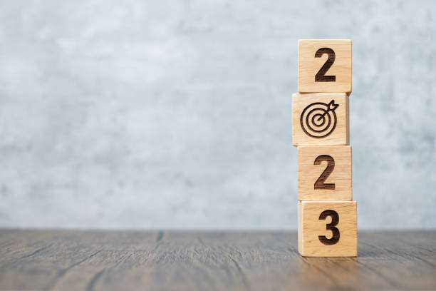 istock 2023 block with dartboard sign. Business Goal, Target, Resolution, strategy, plan, Action motivation, mission, thinking, and New Year start concepts 1432112783