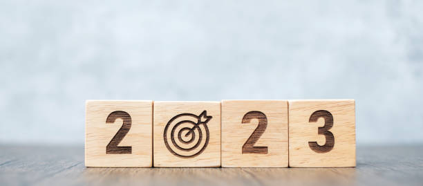 istock 2023 block with dartboard sign. Business Goal, Target, Resolution, strategy, plan, Action motivation, mission, thinking, and New Year start concepts 1432112818