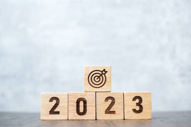 istock 2023 block with dartboard sign. Business Goal, Target, Resolution, strategy, plan, Action motivation, mission, thinking, and New Year start concepts 1432112829