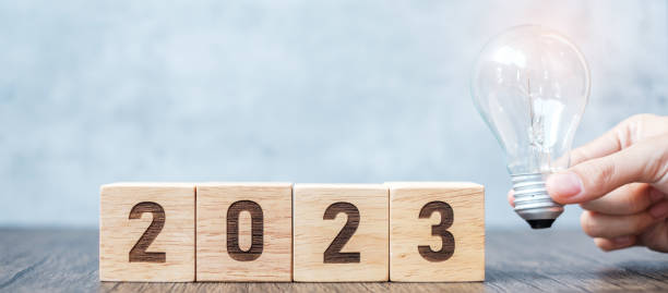 istock 2023 block with lightbulb. Business Idea, Creative, Thinking, brainstorm, Goal, Resolution, strategy, plan, Action, change and New Year start concepts 1432112843