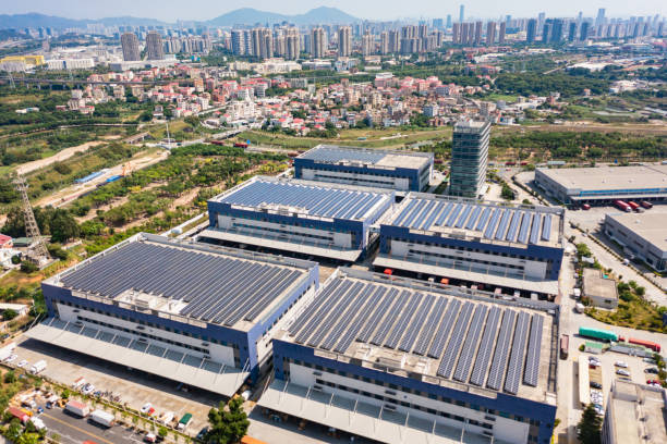 istock Modern logistics park and rooftop solar power station 1432114173