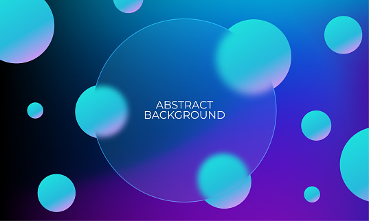 Abstract minimalistic background in creative glassmorphism style. Dark backdrop with 3d colorful gradient spheres
