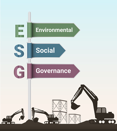 label of Banner ESG - Environment, Society, Governance with icons in infographic concepts, Sustainable business or green business, Climate change, Vector illustration.