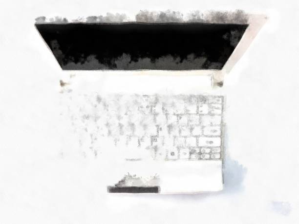 istock notebook computer on a white background watercolor style illustration impressionist painting. 1432121384