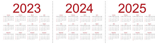 illustrations, cliparts, dessins animés et icônes de calendriers vectoriels modifiables simples pour l’année 2023 2024 2025. la semaine commence à partir du dimanche - calendrier 2024