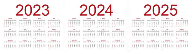 2023 2024 2025年の単純な編集可能なベクターカレンダー。週は日曜日から始まります - calendar september personal organizer event点のイラスト素材／クリップアート素材／マンガ素材／アイコン素材