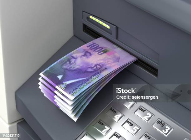 Withdrawal Swiss Franc Stock Photo - Download Image Now - Swiss Currency, ATM, Allowance